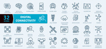 Digital Connectivity Icons Pack. Thin Line Collection Of Digital Processing Of Information