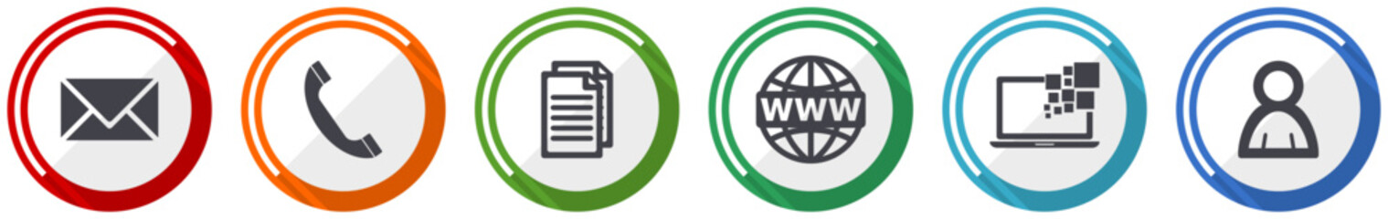 Fototapete - Web and internet vector icon set, flat design circle web buttons, social media and technology concept illustration