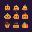 Halloween pumpkins collection cartoon hand drawn style