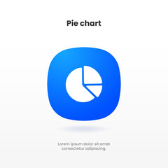 Poster - 3d blue pie chart icon in trendy style isolated on grey background. Growing graph. Business chart symbol. Growths chart. Progress bar. Bar diagram. Growth success arrow icon. Progress symbol.