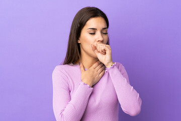 Poster - Young caucasian woman over isolated background coughing a lot