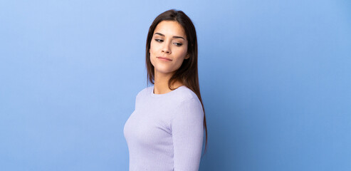 Canvas Print - Young caucasian woman over isolated background . Portrait