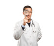 © agongallud - Surprised doctor using a magnifying glass against white background