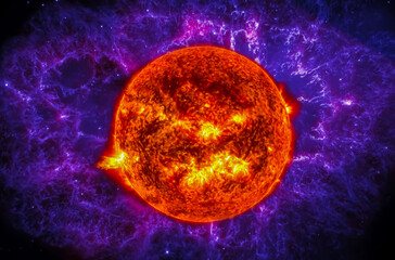 Wall Mural - the sun and purple nebula. space background concept. elements of this image furnished by nasa.