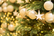 Christmas Tree With Golden Magic Light