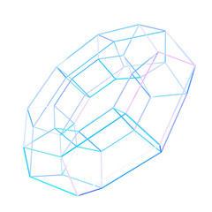 Wall Mural - 3d wireframe hexagon png element. Futuristic cyber tech blue and pink gradient shape