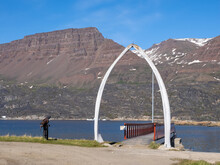 Whale Bone Arch In The Harbor Of Qeqertarsuaq (formerly Godhavn) On The South Coast Of Disko Island, Western Greenland.