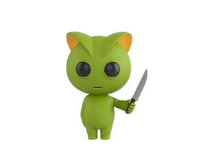 Sticker - Green Monster character holding sharp knife in 3d rendering.