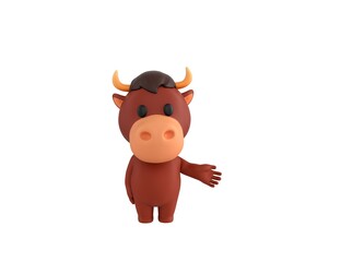 Canvas Print - Little Bull character giving his hand in 3d rendering.