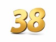 Golden 3d rendered illustration of number 38 isolated on a white background