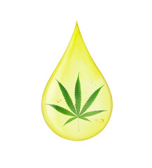 Wall Mural - Drop of cannabis oil or cbd oil with fresh leaf isolated on white background with clipping path.