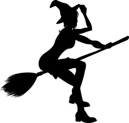 Sticker - Witch Flying On Broomstick Halloween Silhouette