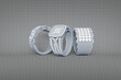Jewelry rings with diamonds 3D rendering in wireframe mesh
