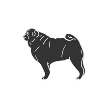 Pug Dog Icon Silhouette Illustration. Pet Vector Graphic Pictogram Symbol Clip Art. Doodle Sketch Black Sign.