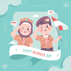 Wall Mural - happy pramuka day or scout day illustration background