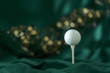Close-up Of Golf Ball  On Green Abstract Background. New Year Card Concept