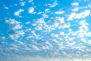 Wall Mural - Blue sky with white clouds. Beautiful cloudy sky. Skyward. Endless skyline. The sky at dawn.