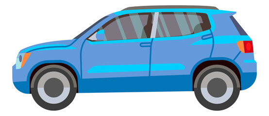 Poster - Blue hatchback toy. Cartoon car icon in side view