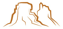 Block Mountain Icon. Rocky Landscape Logo In Line Style