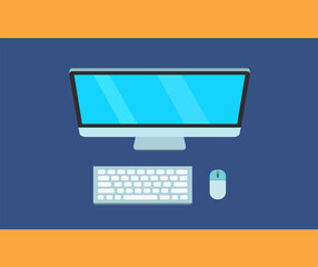 Wall Mural - computer desktop mouse keyboard top perspective desk modern technology office illustration