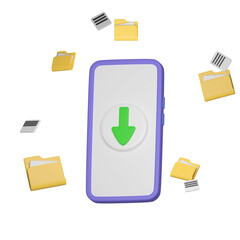 Poster - 3d File folder document paper transfer on cloud mobile app. technology icon. 3d rendering with clipping path