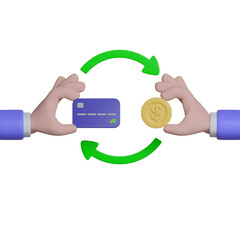 Poster - Cartoon hand using exchange credit to cash. Marketing time banner template. 3D icon Rendering illustration