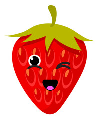 Canvas Print - Strawberry character. Wink eye expression on red berry face