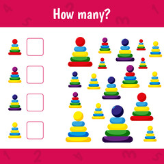 How many pyramids are there. Count the number and write. Math worksheet for kids.