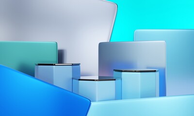 Aufkleber - 3d background products display Blue podium scene