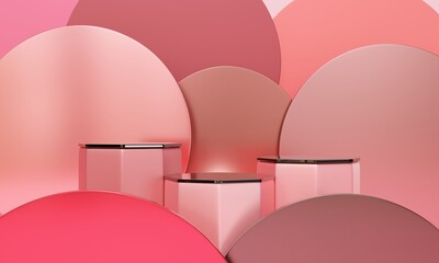 Poster - 3D Pink tone geometry Podium For cosmetic Product