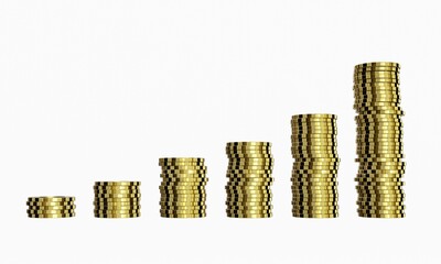 Aufkleber - Stacked coins on white background. Investment concept lot of golden coins on white background