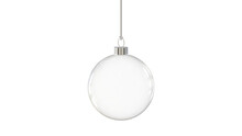 Christmas Ball Baubble Glossy Transparent Glass Blank Christmas Silver Hanging From Top Upright 3D Rendering Isolated