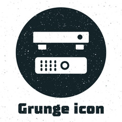 Sticker - Grunge Multimedia and TV box receiver and player with remote controller icon isolated on white background. Monochrome vintage drawing. Vector