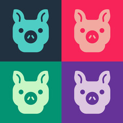 Canvas Print - Pop art Pig icon isolated on color background. Animal symbol. Vector