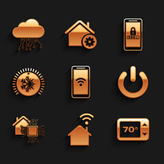 Canvas Print - Set Mobile with wi-fi wireless, Smart home, Thermostat, Power button, and password protection and Internet of things icon. Vector