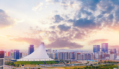 Beauty view of Center city Astana Nur-Sultan Kazakhstan sunset