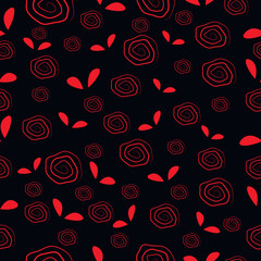 contour outline drawings of a spiral in the form of a rose red petals seamless pattern