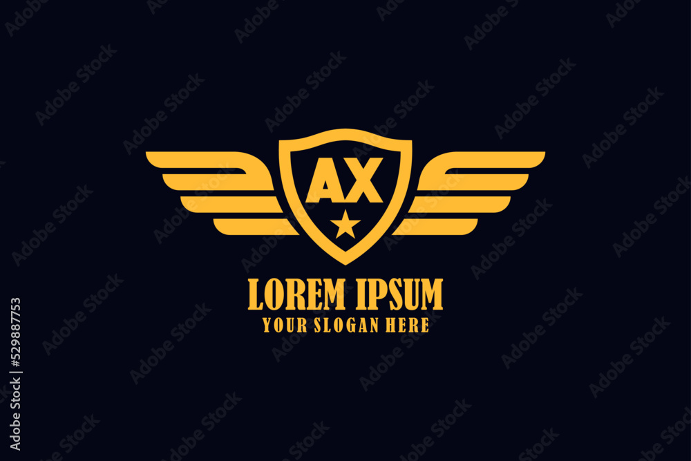 Letter AX Abstract feather wings icons. Silhouette pair of wings icon ...