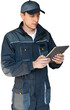 © scharfsinn86 - Man with a digital tablet. Serviceman, worker, engineer.