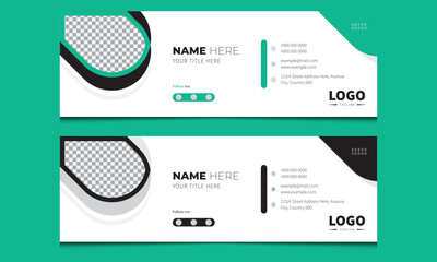 Wall Mural - Email Signature Template, Business email signature with an author photo place modern and minimal layout vector, email footer and personal social media Facebook cover design template, Premium Vector.