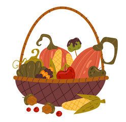 Wall Mural - Thanksgiving basket isolated on white background concept. Graphic design element vector illustration