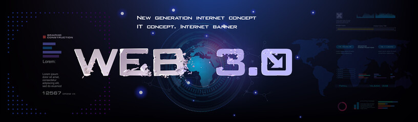 Poster - web 3.0 global world network of the future. conceptual cyber banner with globe and information excha