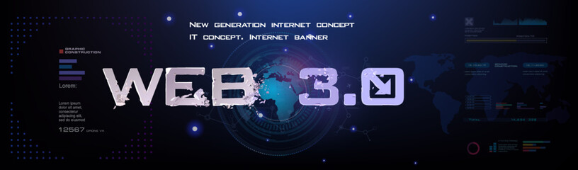 Poster - web 3.0 global world network of the future. conceptual cyber banner with globe and information excha