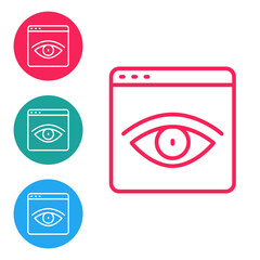 Poster - Red line Browser incognito window icon isolated on white background. Set icons in circle buttons. Vector