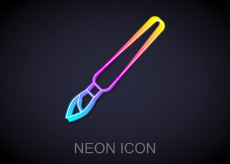 Poster - Glowing neon line Paint brush icon isolated on black background. Vector