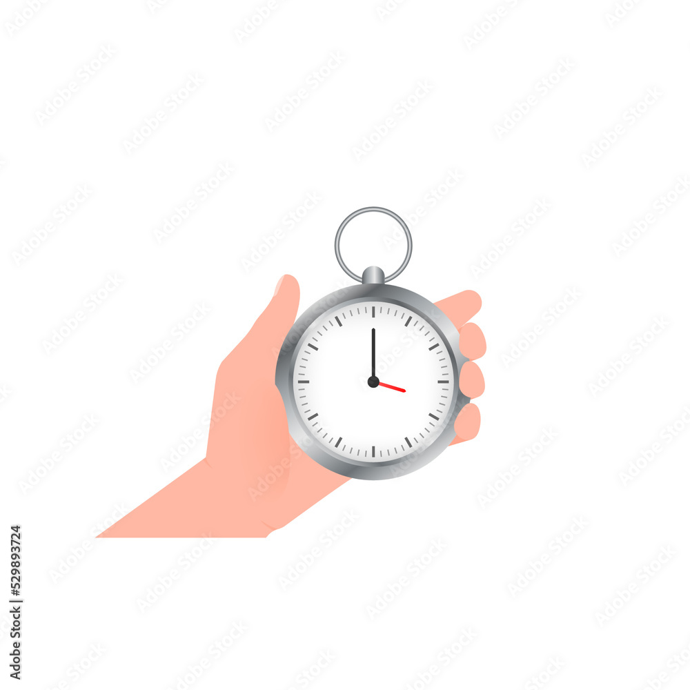 Hand with timer. Vector flat cartoon illustration. Clock icon vector ...