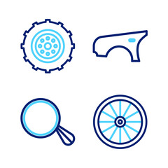 Poster - Set line Car wheel, mirror, fender and icon. Vector