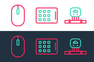 Poster - Set line Smart sensor, Computer mouse and Graphic tablet icon. Vector