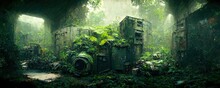 Abandoned Places Overgrown With Jungle, Post-apocalypse Illustration