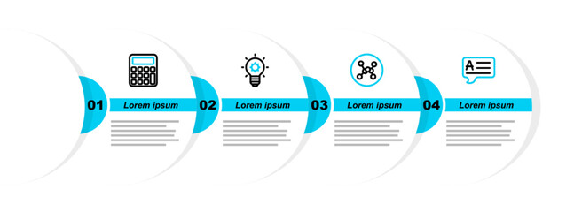 Poster - Set line Speech bubbles with Answer, Chemical formula, Light bulb and Calculator icon. Vector